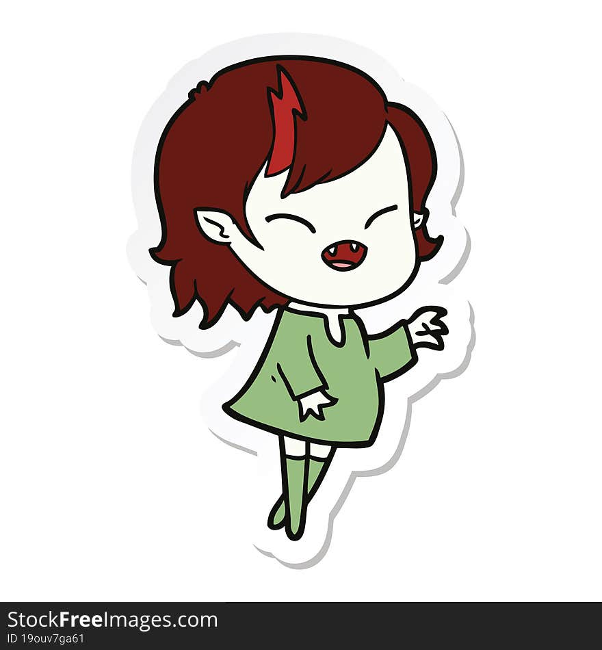 sticker of a cartoon laughing vampire girl