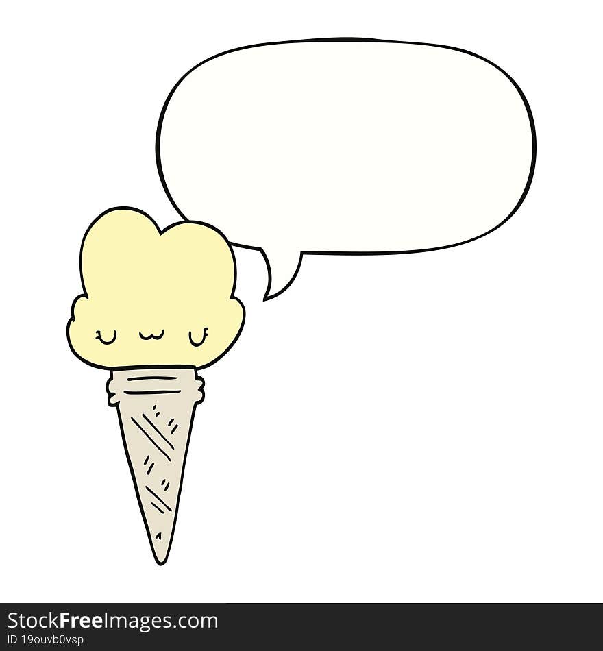 cartoon ice cream and face and speech bubble