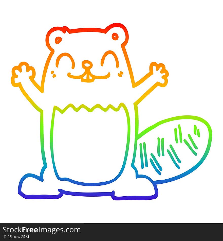 Rainbow Gradient Line Drawing Cartoon Beaver