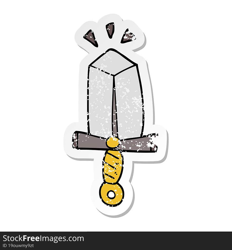 distressed sticker of a cartoon sword