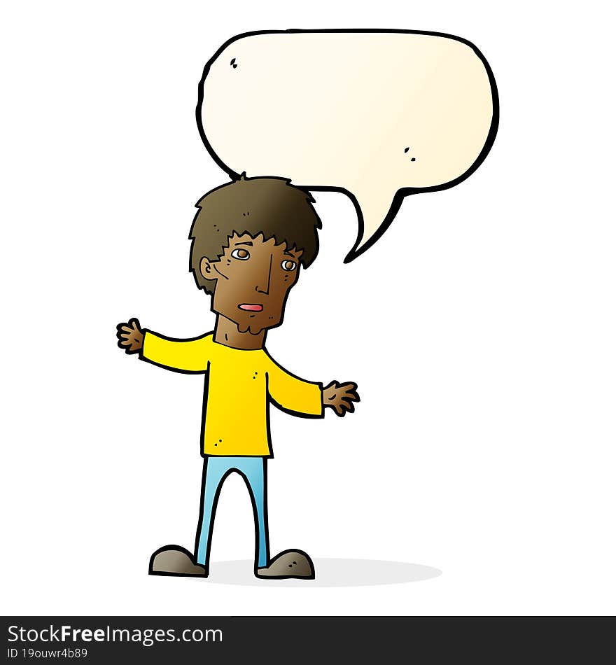 cartoon worried man with speech bubble