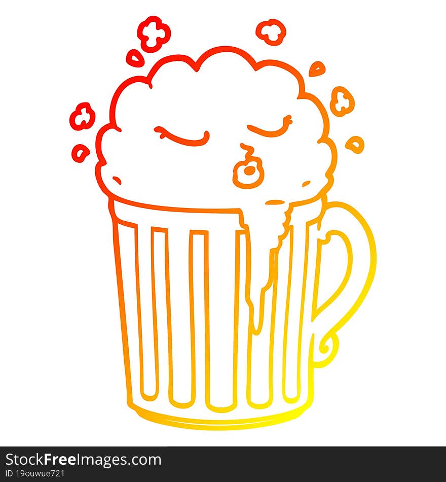 Warm Gradient Line Drawing Cartoon Mug Of Beer