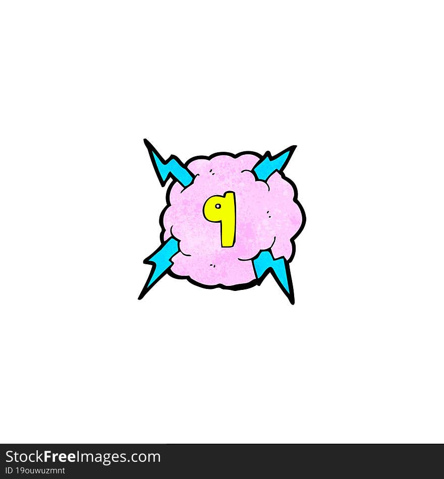 cartoon lightning storm cloud symbol with number nine