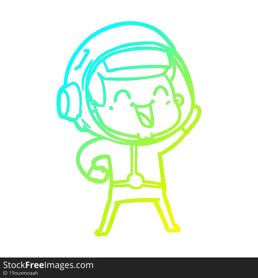 cold gradient line drawing of a happy cartoon astronaut