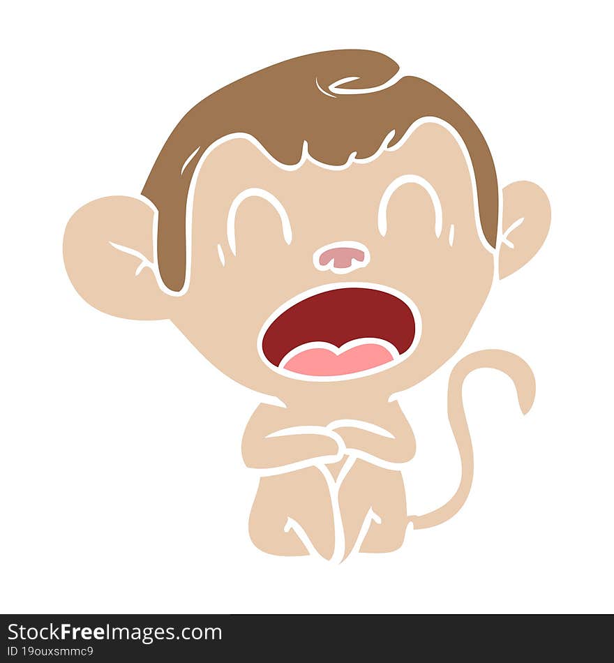 yawning flat color style cartoon monkey