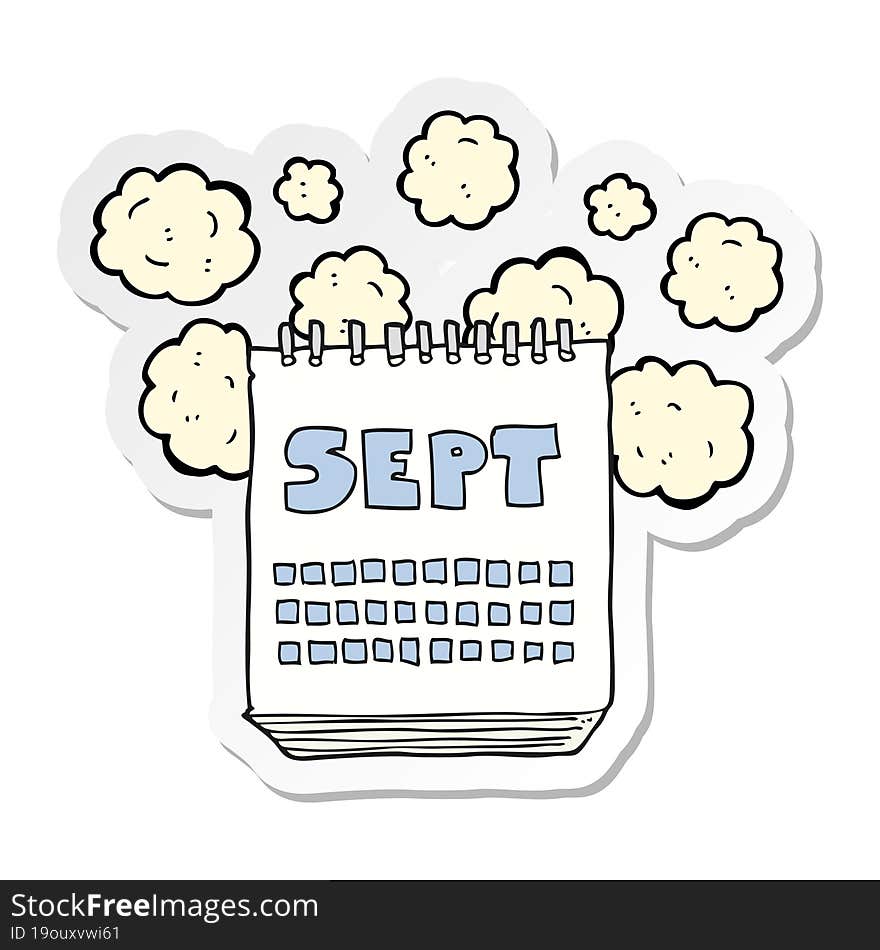 sticker of a cartoon calendar showing month of September