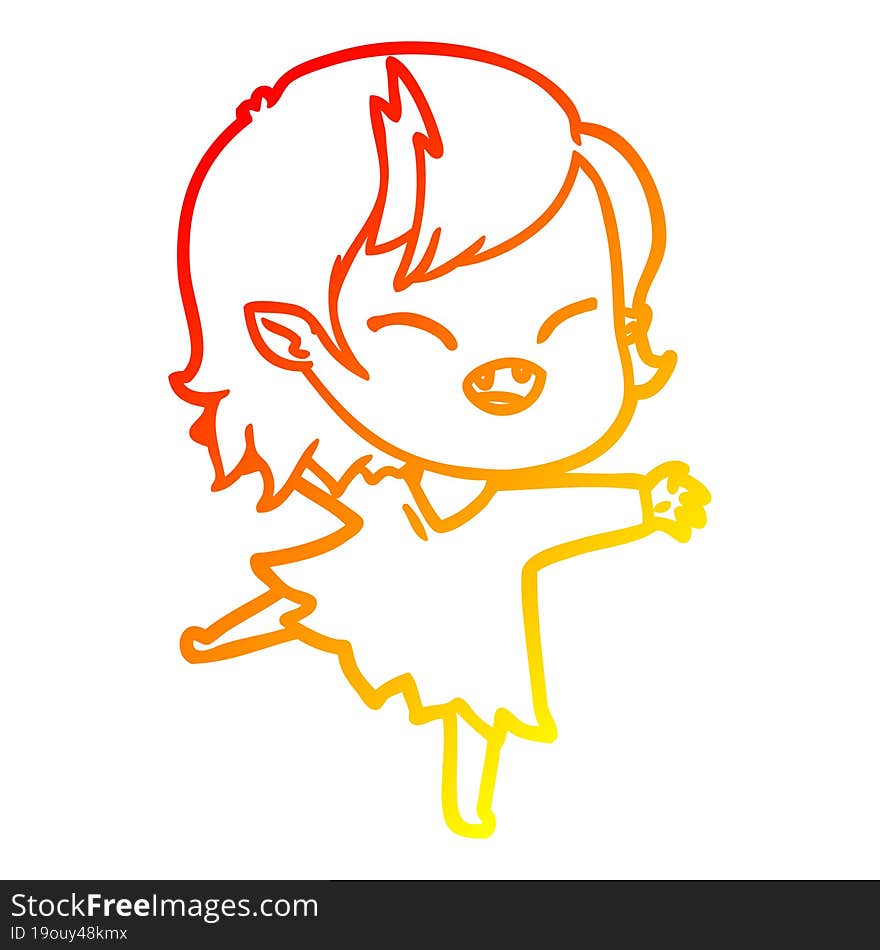 warm gradient line drawing cartoon laughing vampire girl