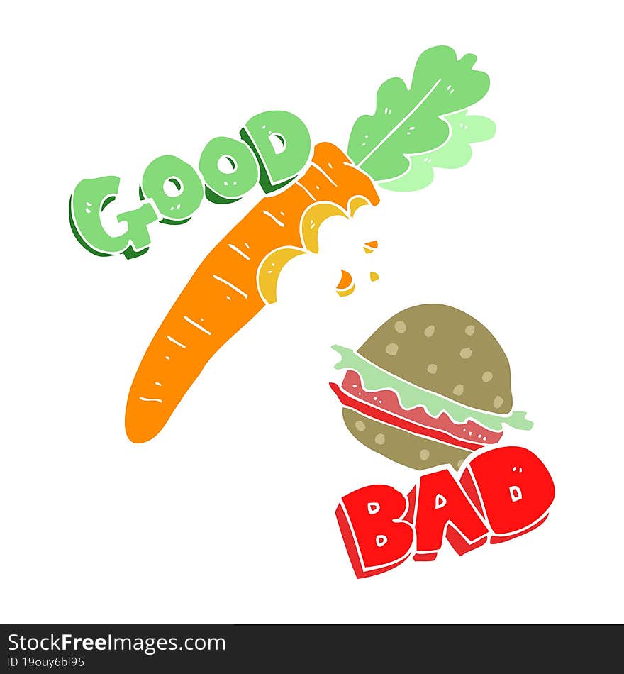 flat color illustration of a good and bad food