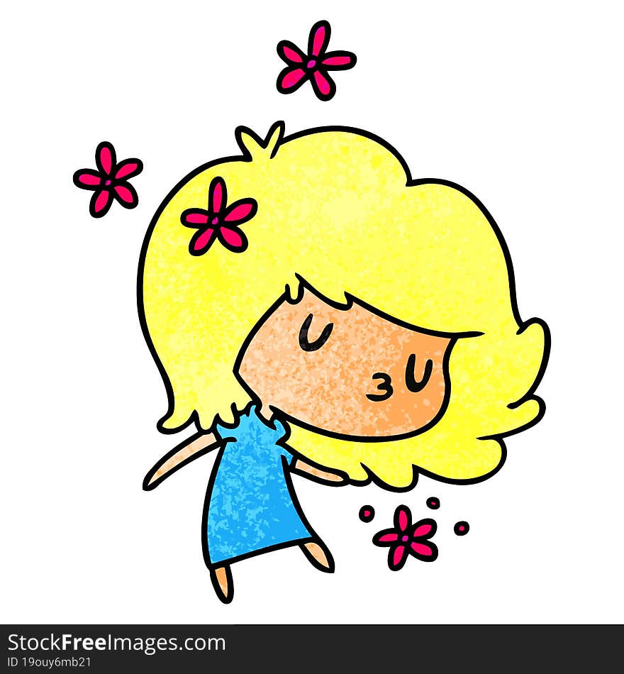 textured cartoon illustration of a cute kawaii girl. textured cartoon illustration of a cute kawaii girl