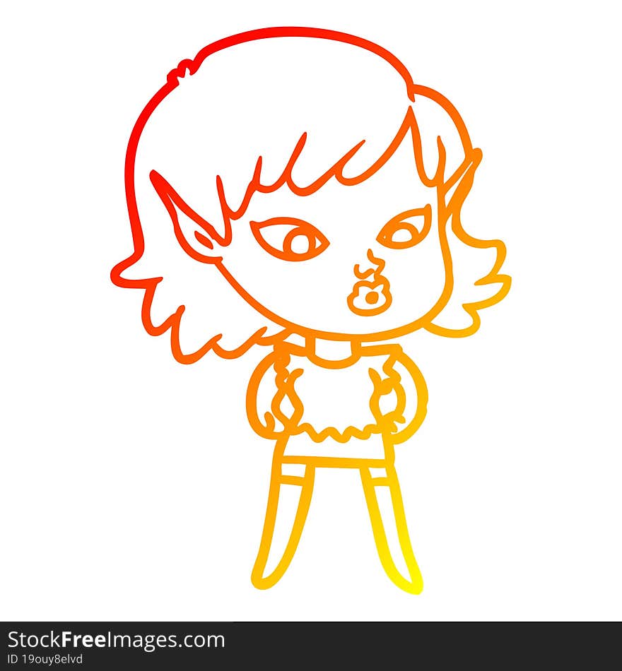 warm gradient line drawing of a pretty cartoon elf girl