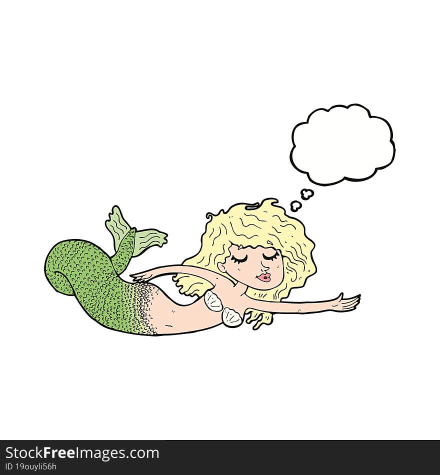 cartoon mermaid with thought bubble