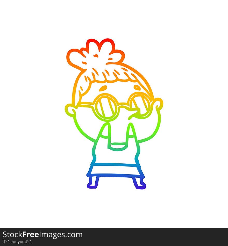 rainbow gradient line drawing cartoon woman wearing glasses