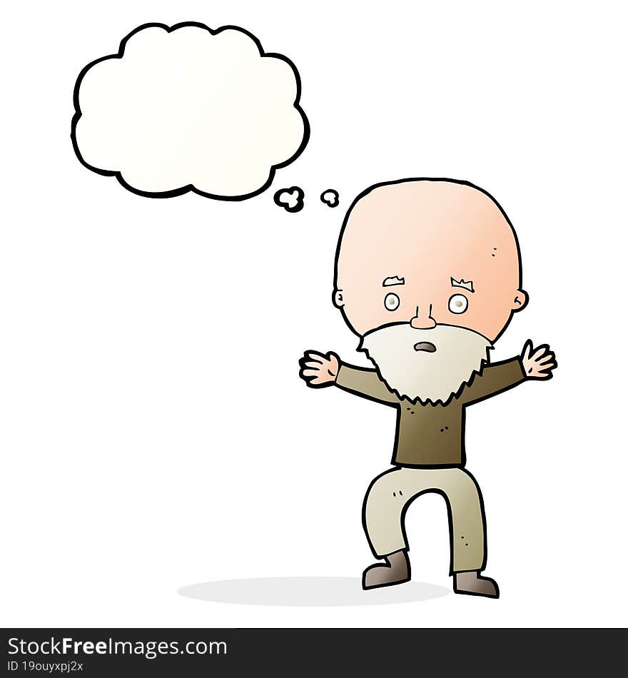 cartoon panicking old man with thought bubble