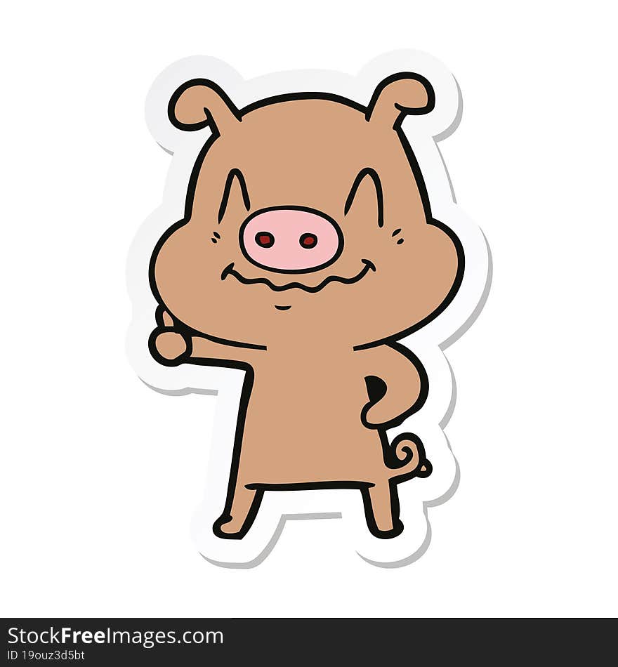 sticker of a nervous cartoon pig