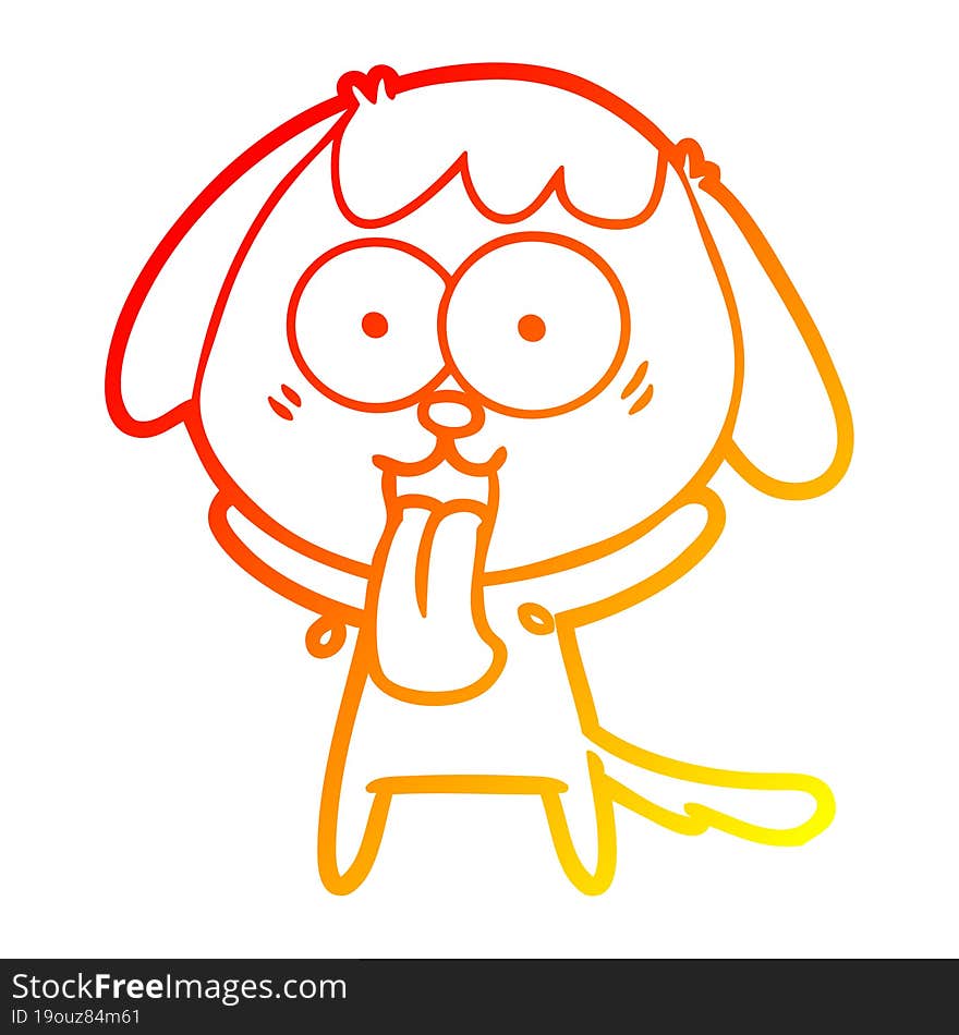 warm gradient line drawing of a cute cartoon dog