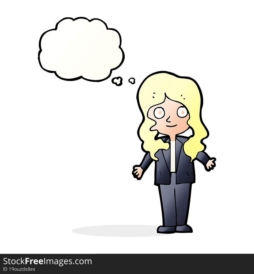 cartoon friendly business woman with thought bubble