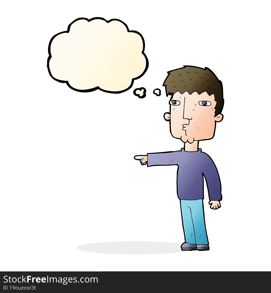 cartoon pointing man with thought bubble