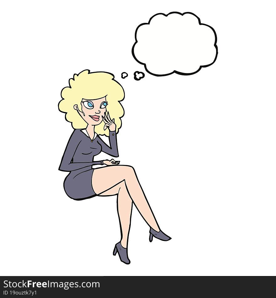 cartoon office woman sitting with thought bubble