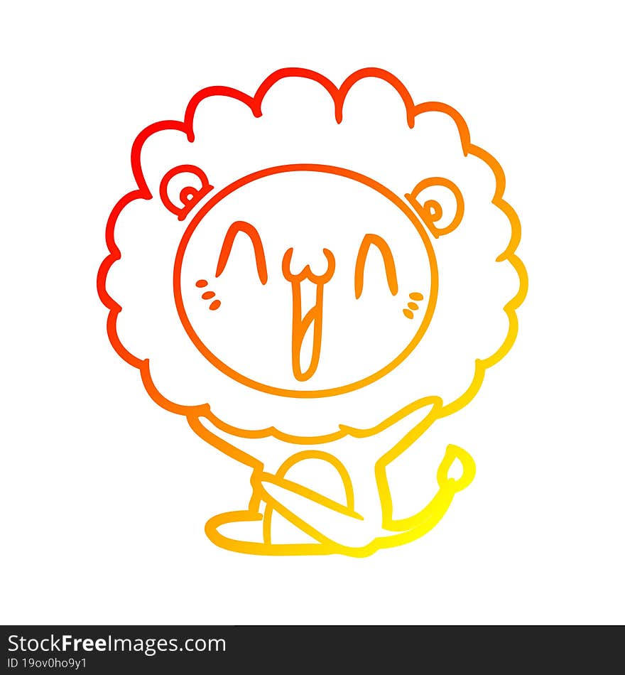 warm gradient line drawing happy cartoon lion