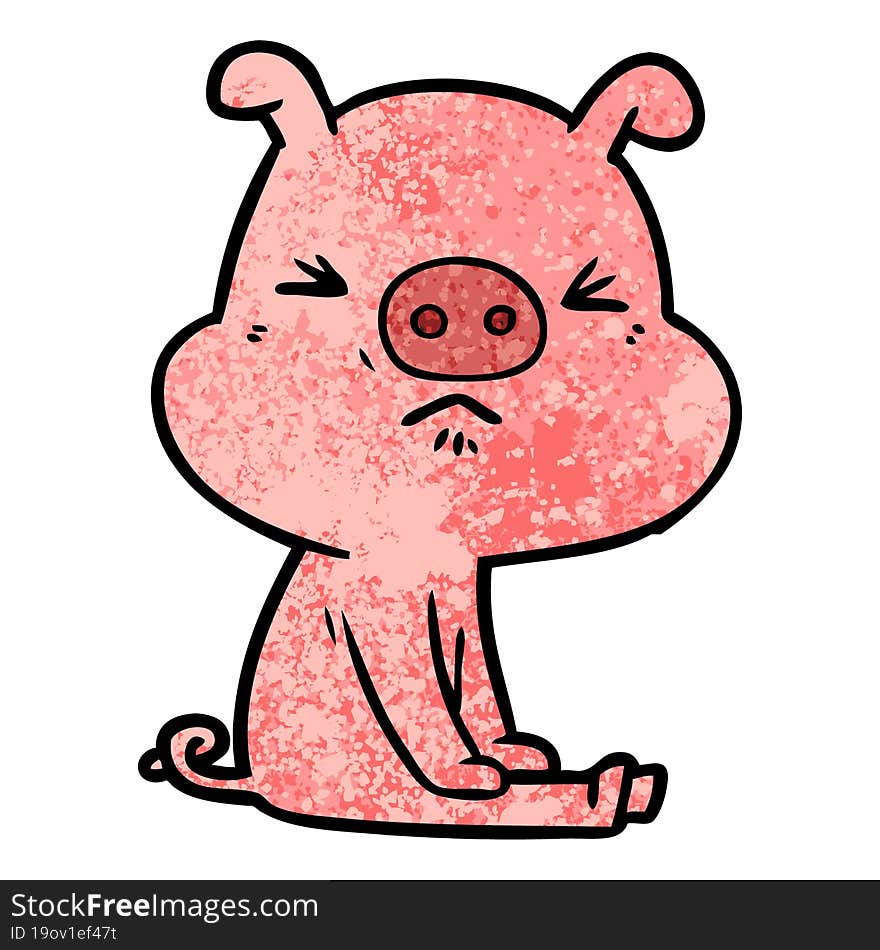 cartoon angry pig sat waiting. cartoon angry pig sat waiting