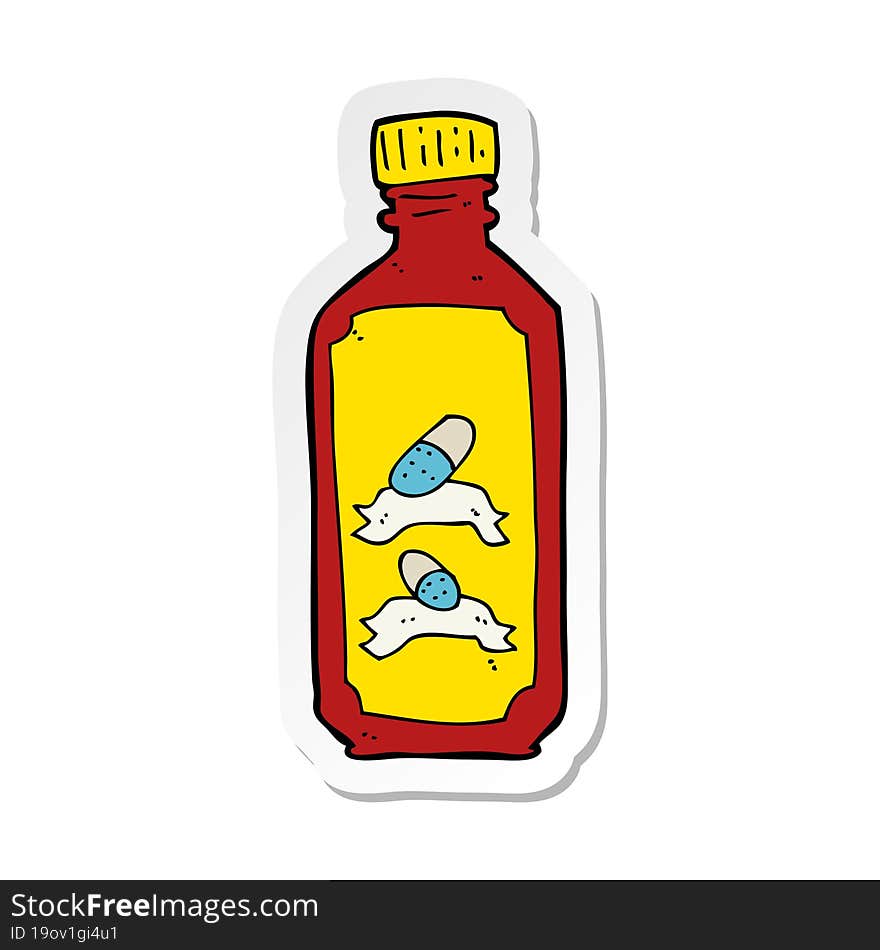 sticker of a cartoon old bottle of pills