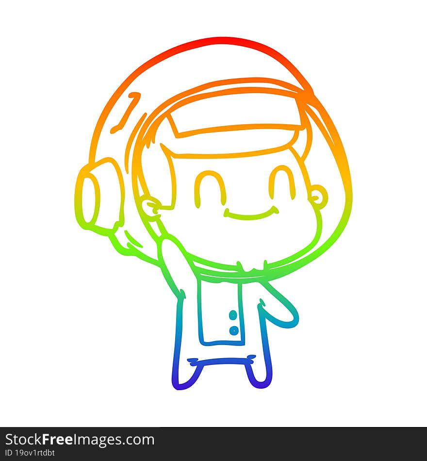 Rainbow Gradient Line Drawing Happy Cartoon Astronaut Man