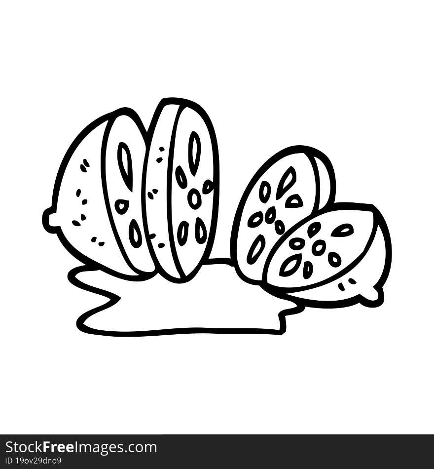 line drawing cartoon sliced lemon