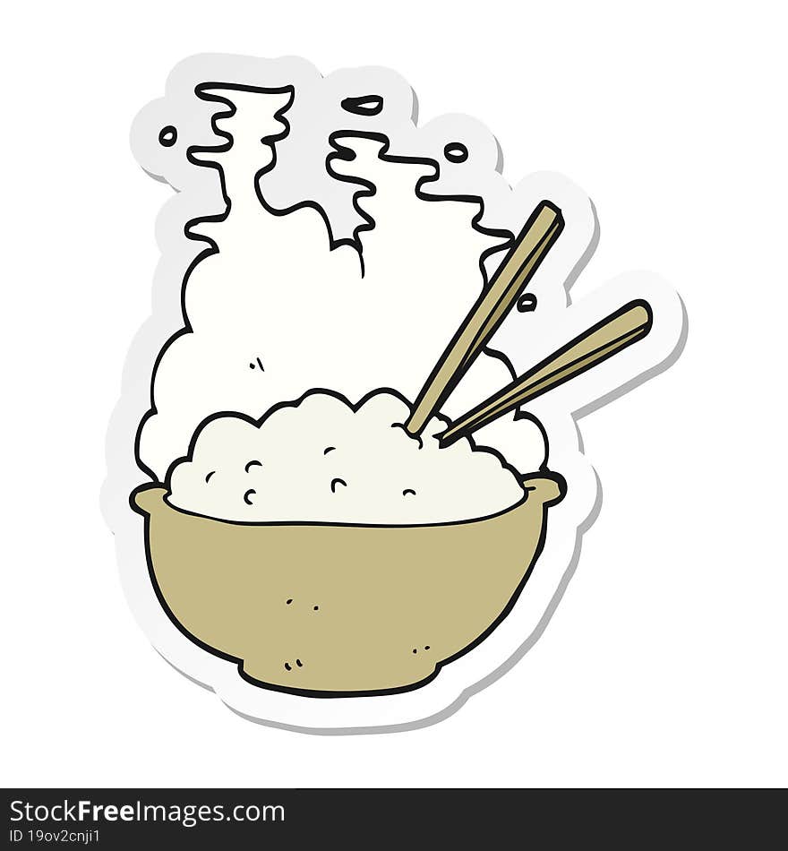 sticker of a cartoon bowl of hot rice