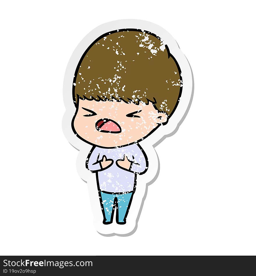 distressed sticker of a cartoon stressed man