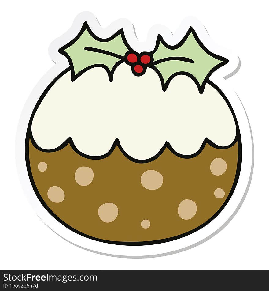 sticker of a quirky hand drawn cartoon christmas pudding