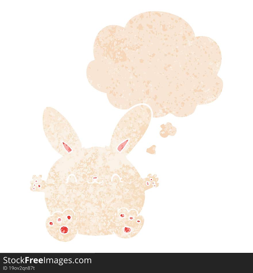 cute cartoon rabbit with thought bubble in grunge distressed retro textured style. cute cartoon rabbit with thought bubble in grunge distressed retro textured style