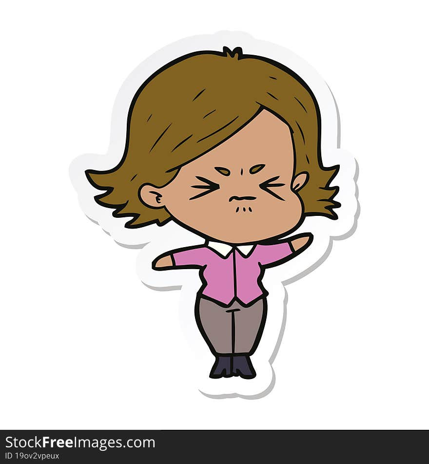 Sticker Of A Cartoon Angry Girl