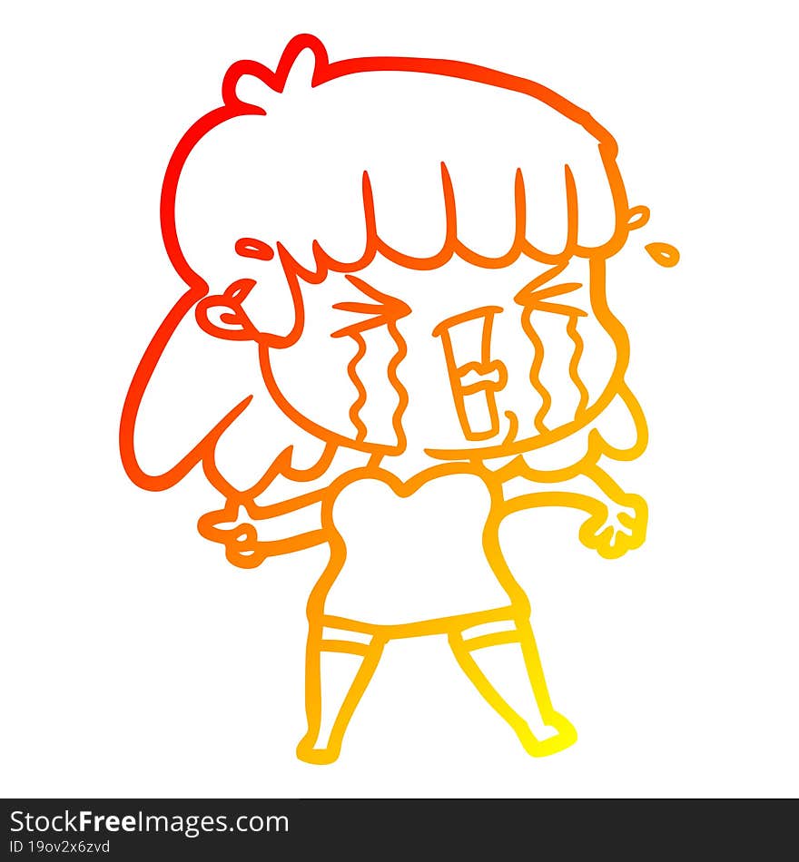 warm gradient line drawing cartoon woman in tears