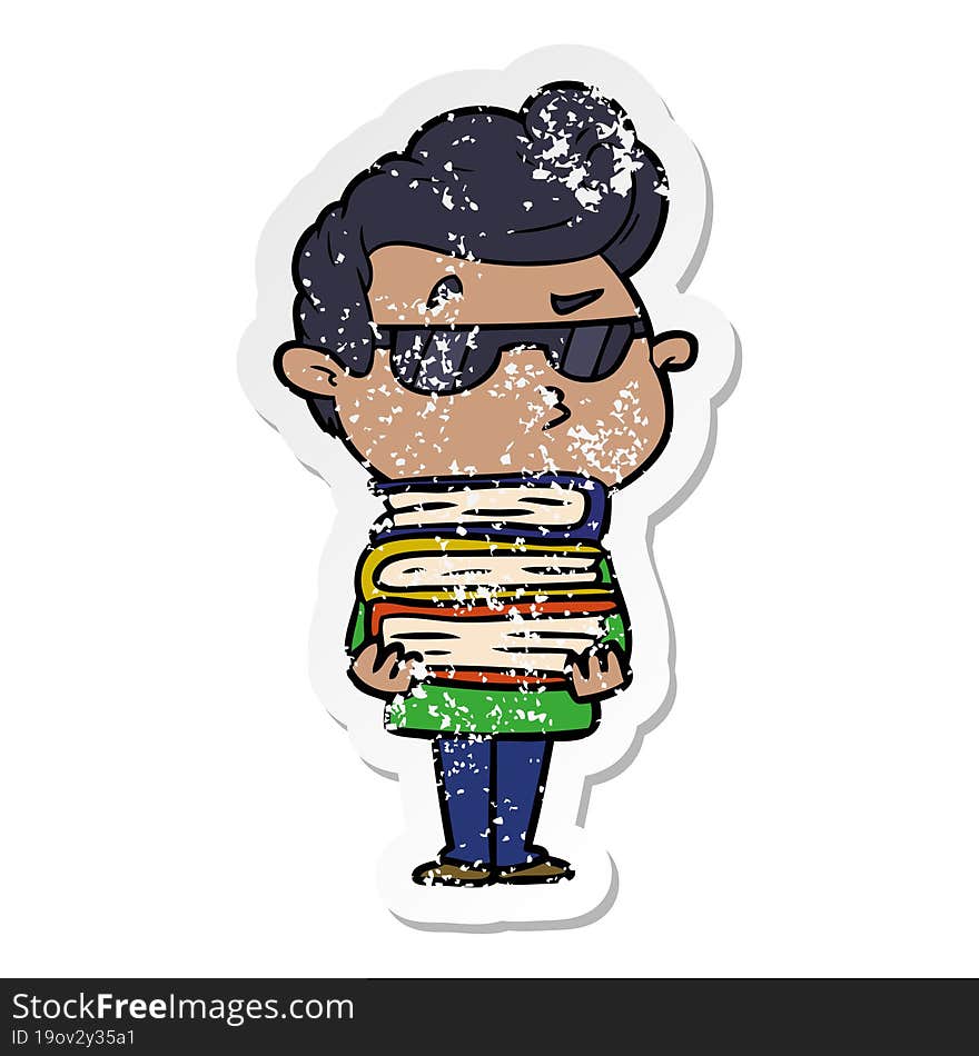 distressed sticker of a cartoon cool guy