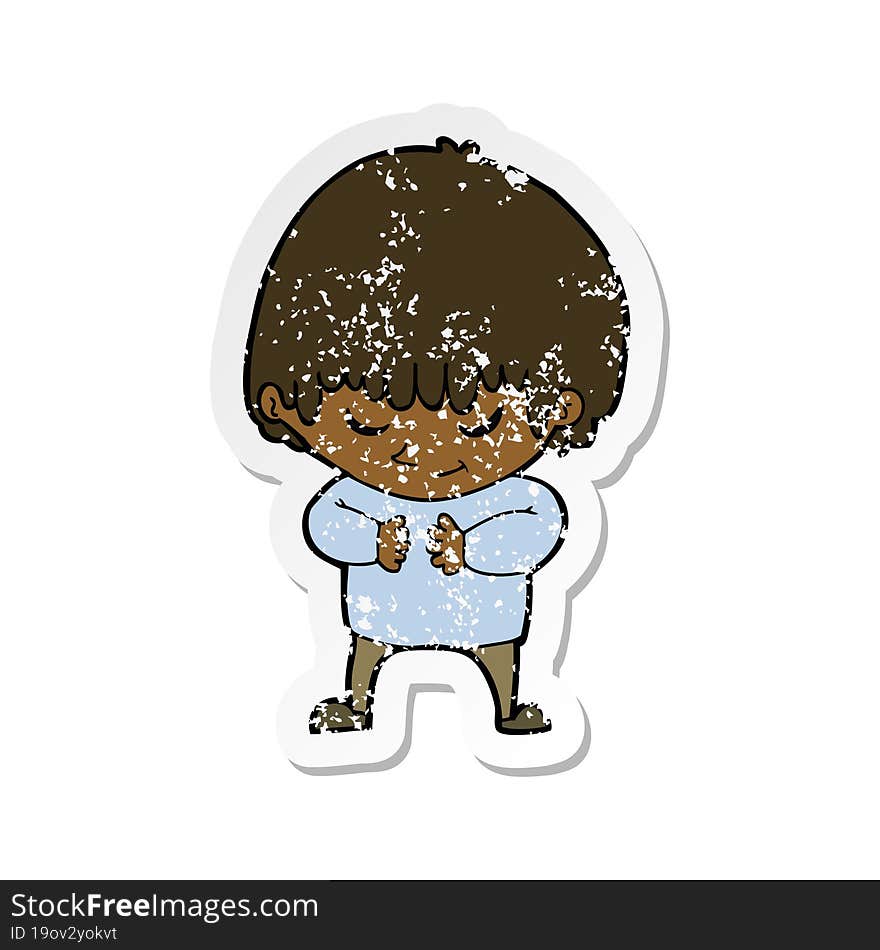 retro distressed sticker of a cartoon shy boy