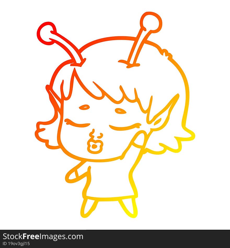 warm gradient line drawing cute alien girl cartoon