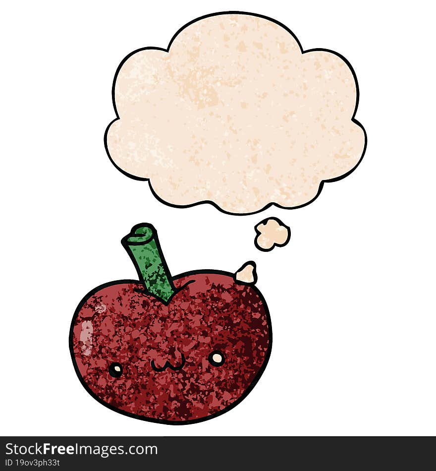 cartoon apple and thought bubble in grunge texture pattern style