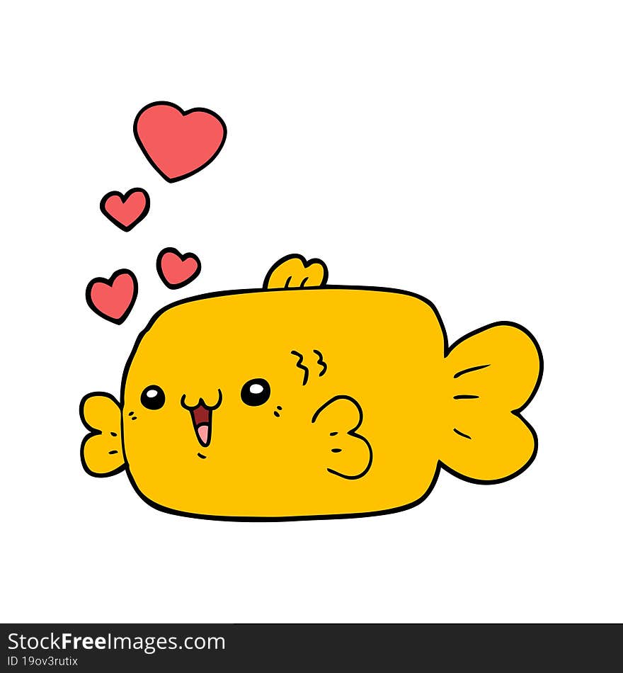 cute cartoon fish with love hearts