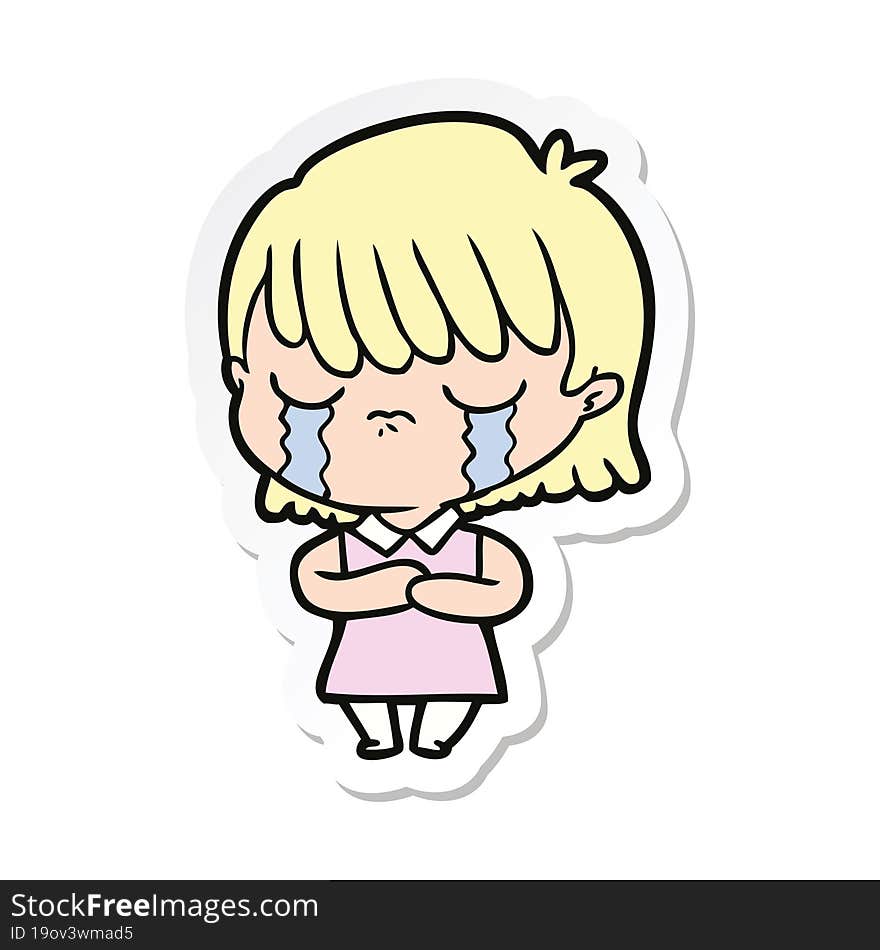 sticker of a cartoon woman crying