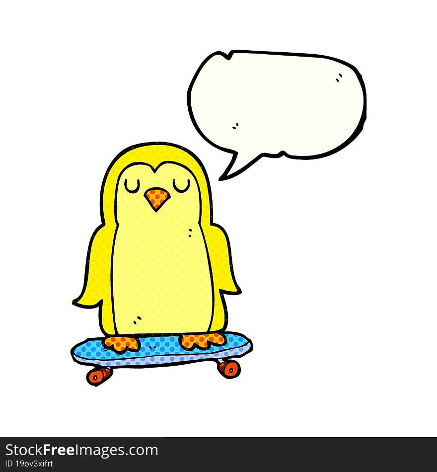 freehand drawn comic book speech bubble cartoon bird on skateboard