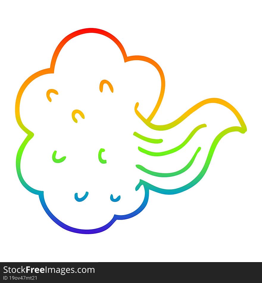 rainbow gradient line drawing cartoon whooshing cloud