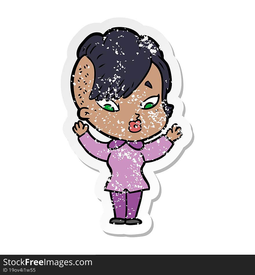 Distressed Sticker Of A Cartoon Surprised Girl