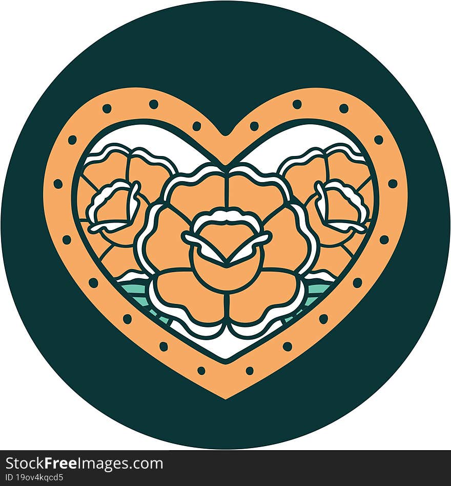 Tattoo Style Icon Of A Heart And Flowers