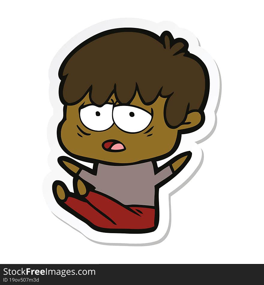 Sticker Of A Cartoon Exhausted Boy