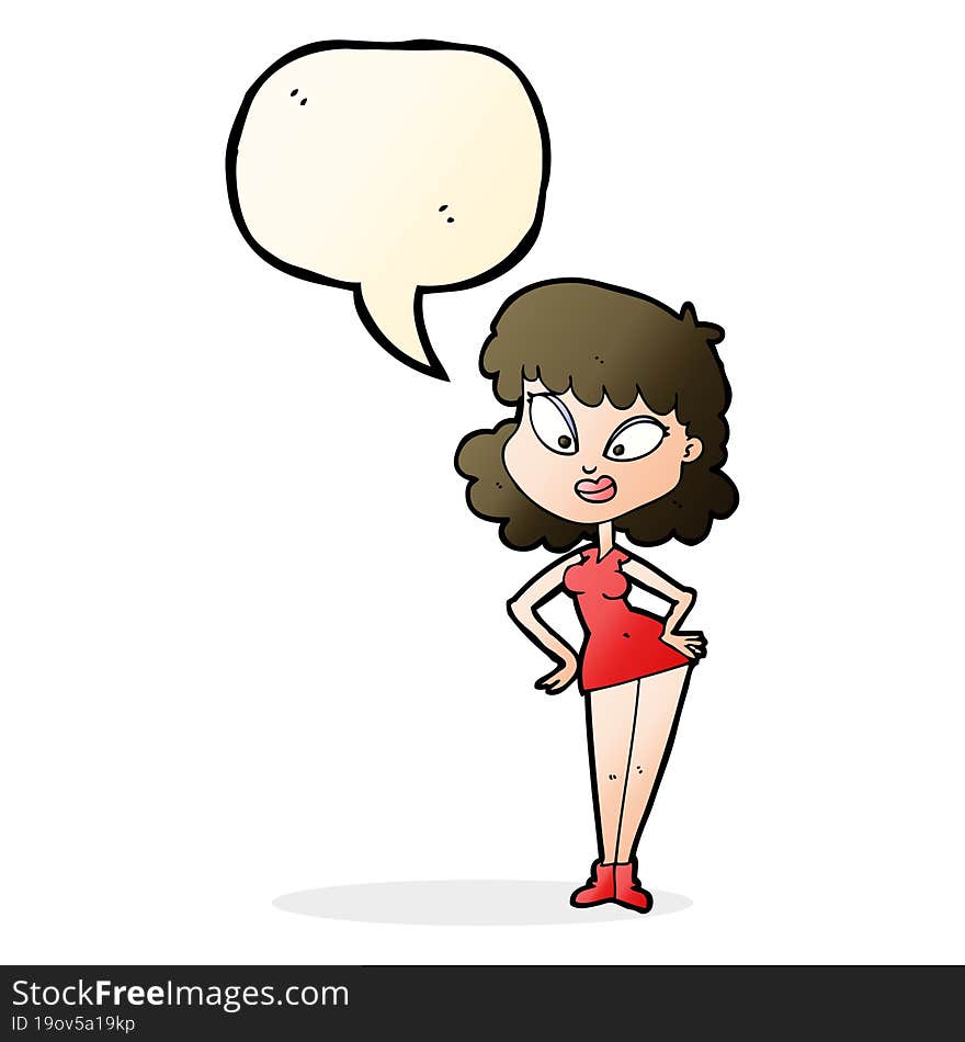 Cartoon Woman With Hands On Hips With Speech Bubble