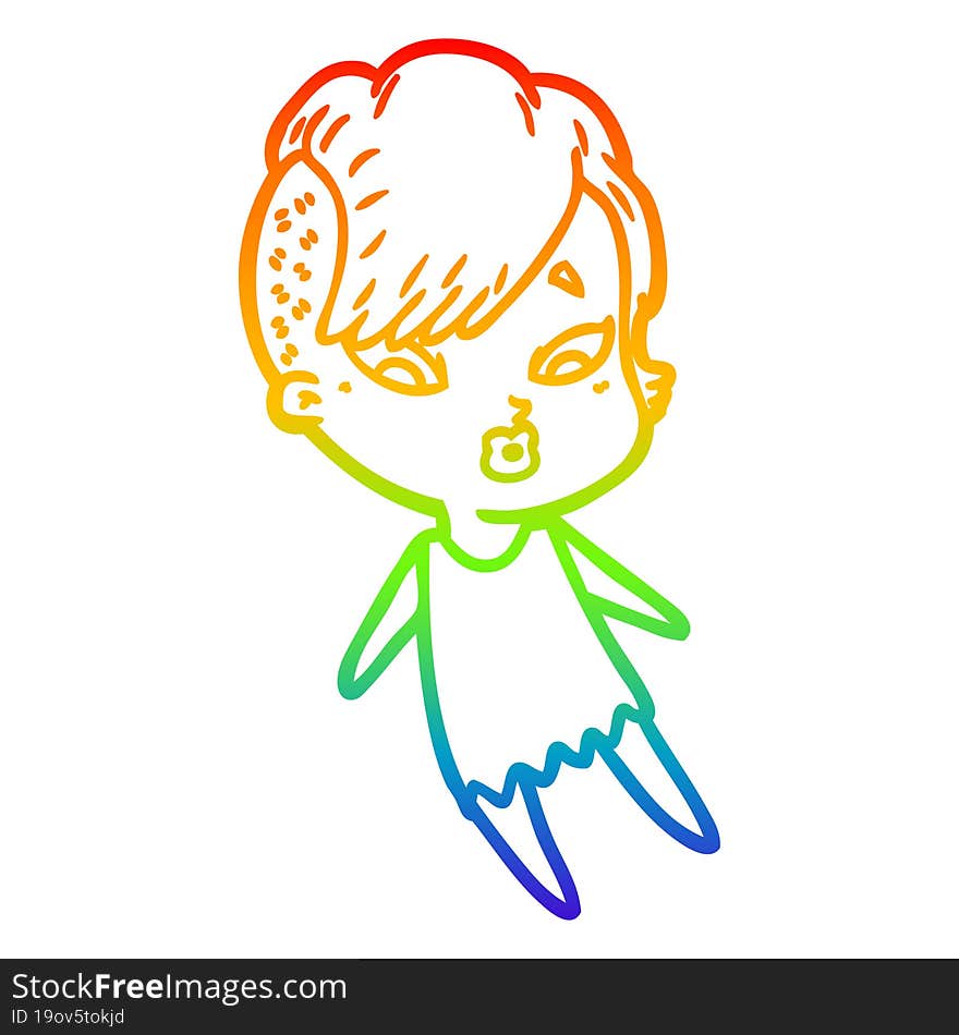 rainbow gradient line drawing cartoon surprised girl