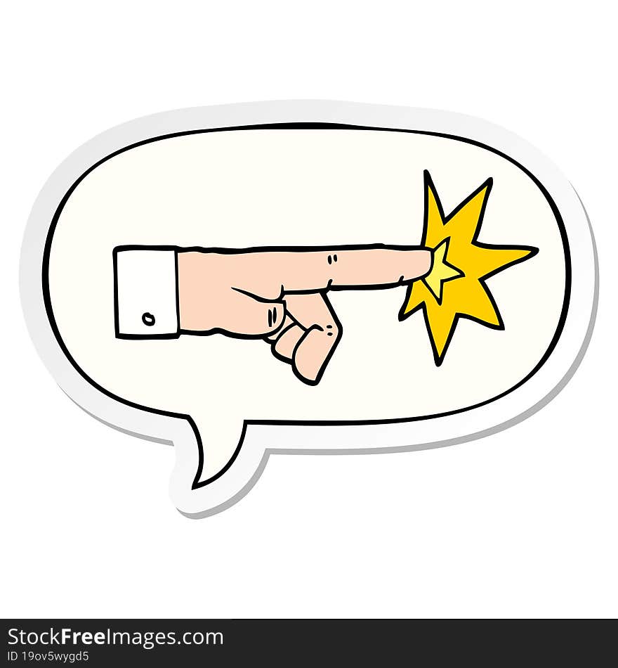 Cartoon Pointing Hand And Speech Bubble Sticker