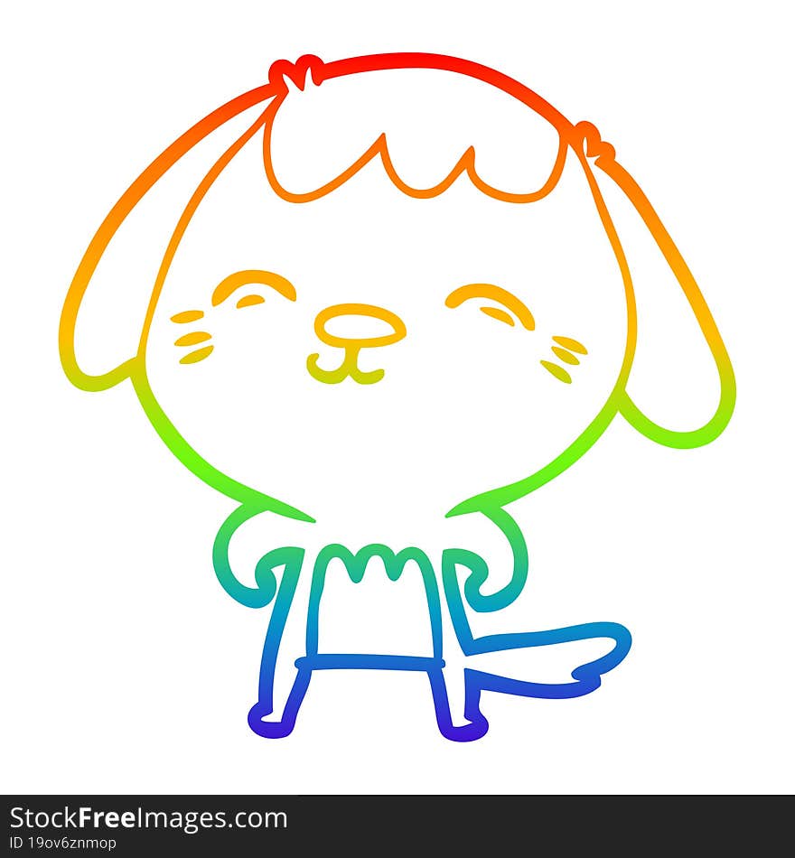 rainbow gradient line drawing of a happy cartoon dog