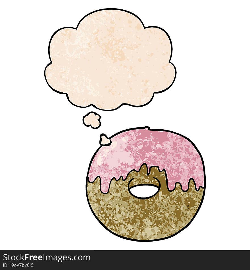 cartoon donut and thought bubble in grunge texture pattern style