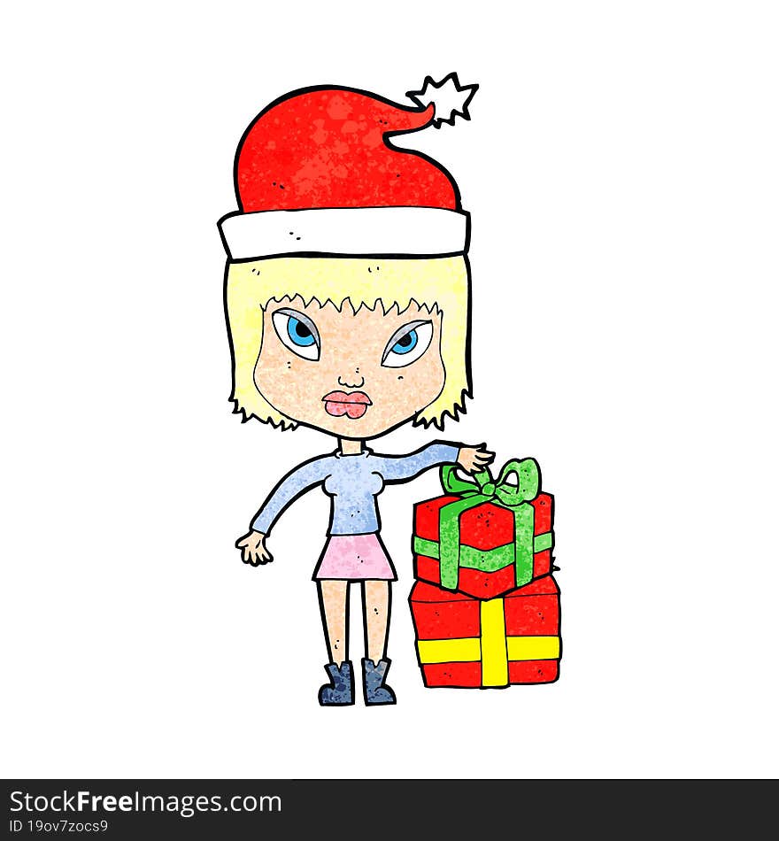 cartoon woman with present